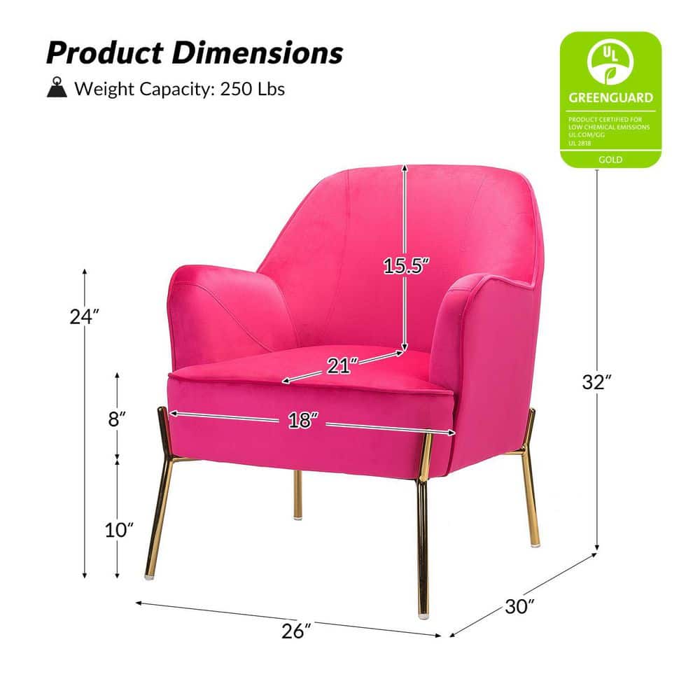 Olivia Fushia Velvet Handcrafted Accent Chair with Golden Legs