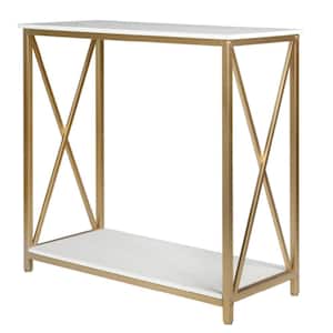 30.79 in. Standard Rectangle White MDF Wood Console Table with Shelves