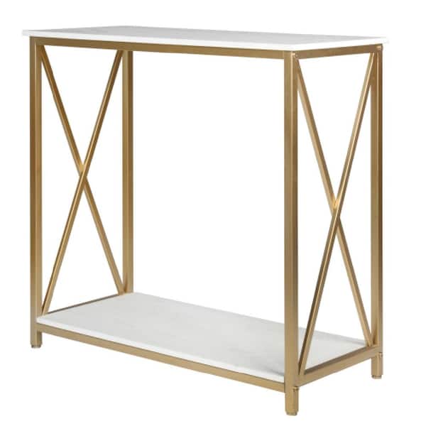 Outopee 30.79 in. Standard Rectangle White MDF Wood Console Table with Shelves
