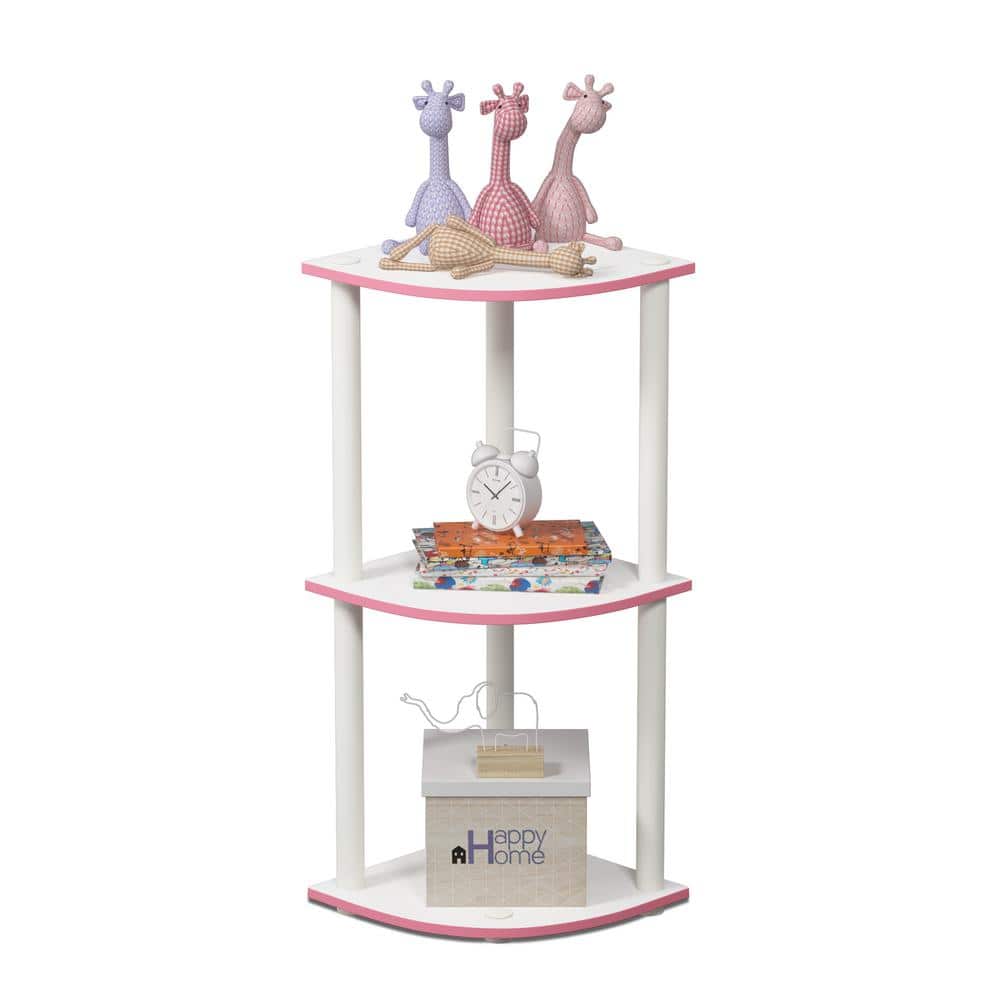 Pink and White 3-Tier Corner Wood Display Rack