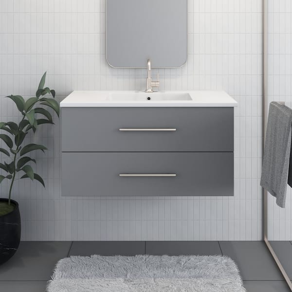 VOLPA USA AMERICAN CRAFTED VANITIES Napa 40 in. W. x 20 in. D Single Sink Bathroom Vanity Wall Mounted in Gray with Acrylic Integrated Countertop
