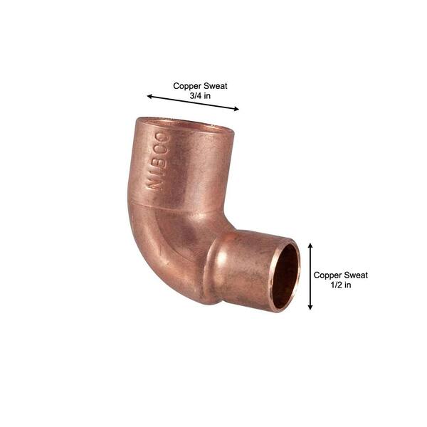 25 3/4" C x 1/2" C 90-Degree Reducing Copper Elbows 