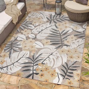 Tara Polly Gray 6 ft. x 9 ft. Floral Indoor/Outdoor Area Rug
