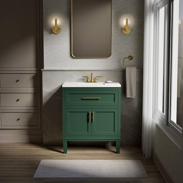 Chesil 30 in. Single Sink Freestanding Emerald Green Bath Vanity with Bianco Bella Quartz Top Assembled