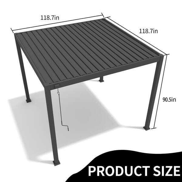 【Adul】PATIO ITOPFOX 9.89 ft. x 9.89 ft. Black Retractable Patio Gazebo