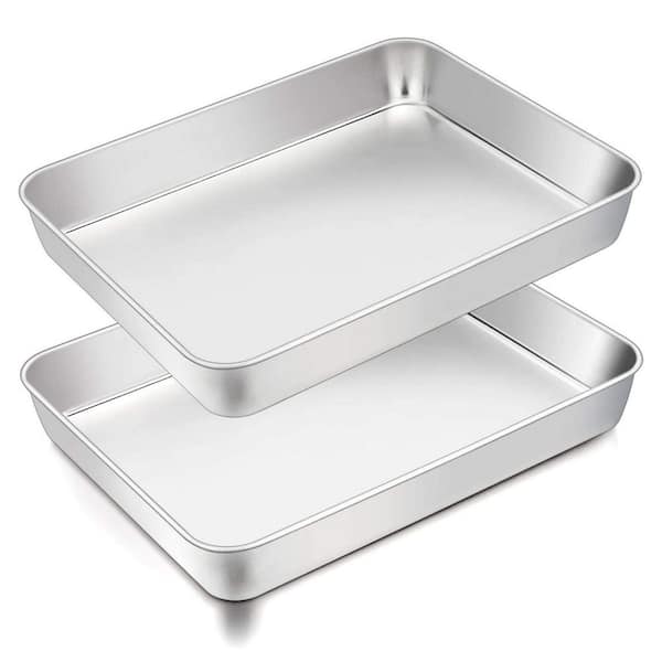 2-Piece Stainless Steel Rectangular Lasagna Pan Set, for Casserole and Cake, Dishwasher Safe, Sturdy Brushed Surface