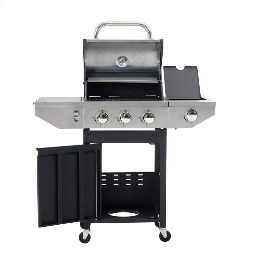 3-Burner Black and Stainless Steel Propane Gas Grill with Side Burner
