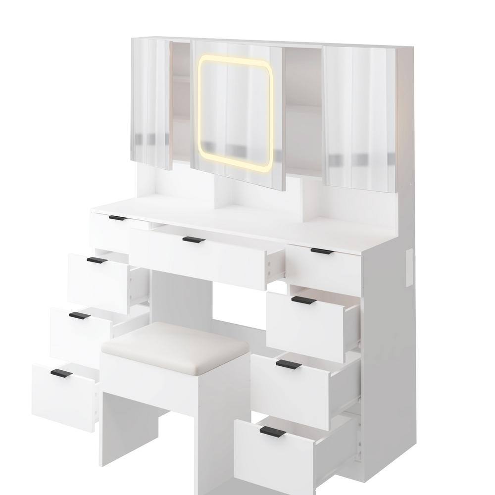 2-Piece White Makeup Vanity Set with Mirror Cabinet - thumbnail 3