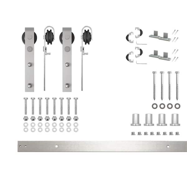 5 ft./60 in. Brushed Nickel Non-Bypass Sliding Barn Door Track and Hardware Kit for Double Doors