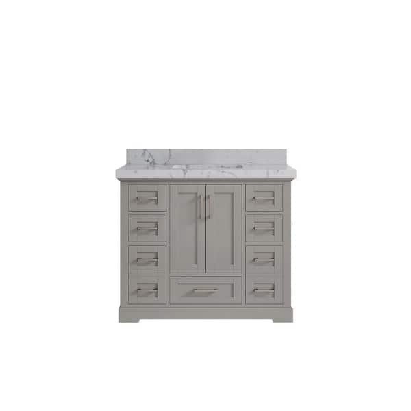 Willow Collections Boston 42 in. W x 22 in. D x 36 in. H Single Sink Bath Vanity in Elephant Gray with 2 in. Venatino Quartz Top