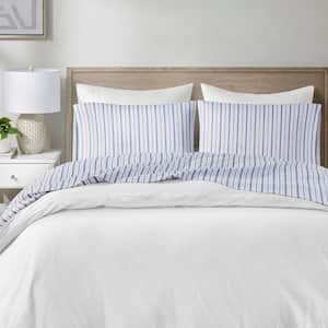 200-Thread Count Printed Cotton 4-Piece Blue Stripe King Sheet Set