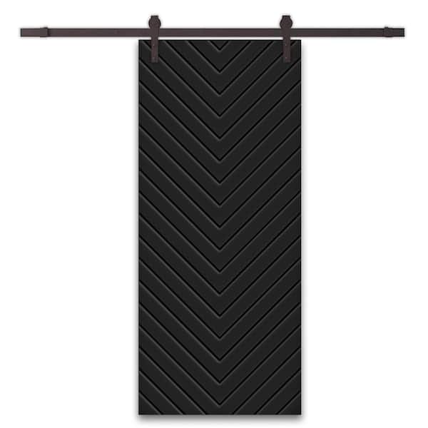 CALHOME Herringbone 36 in. x 80 in. Fully Assembled Black Painted MDF Modern Sliding Barn Door with Hardware Kit
