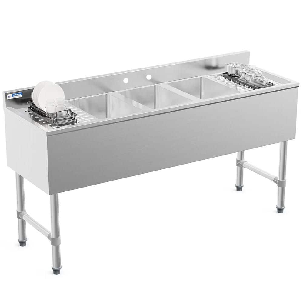 60 in. Freestanding Stainless Steel 3-Compartment Commercial Kitchen Sink with Double Drainboard price history on PriceWatchPro