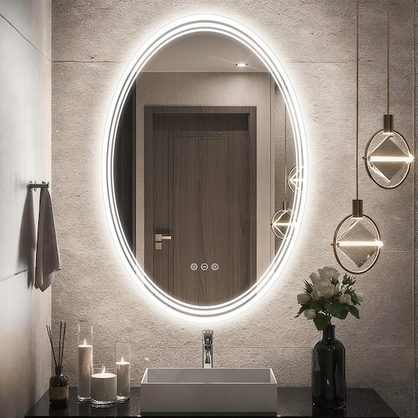 24 in. W x 36 in. H Oval LED Anti-Fog Frameless With Front Light And Backlight Wall Mirror Bathroom Vanity Mirror