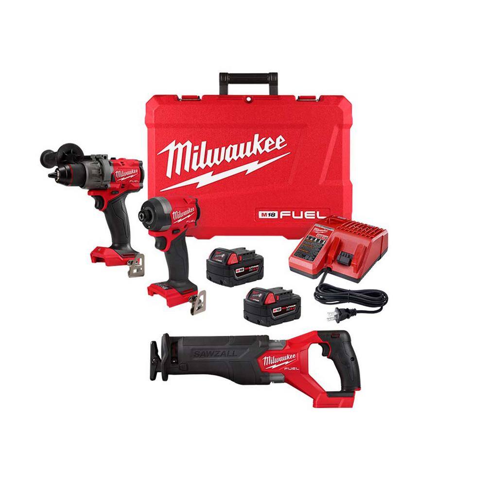 Milwaukee M18 FUEL 18-V Lithium-Ion Brushless Cordless Hammer Drill and Impact Driver Combo Kit (2-Tool) with Reciprocating Saw