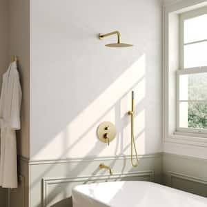 Single Handle 3-Spray 10 in. Wall Mount Tub and Shower Faucet in Brushed Gold (Valve Included)