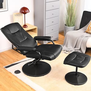 Black PVC Leather 360° Swivel Recliner Chair Lounge Accent Armchair with Ottoman