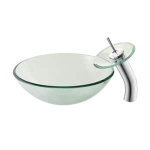 Cascade Clear Round Glass Vessel Sink with Cascade Faucet