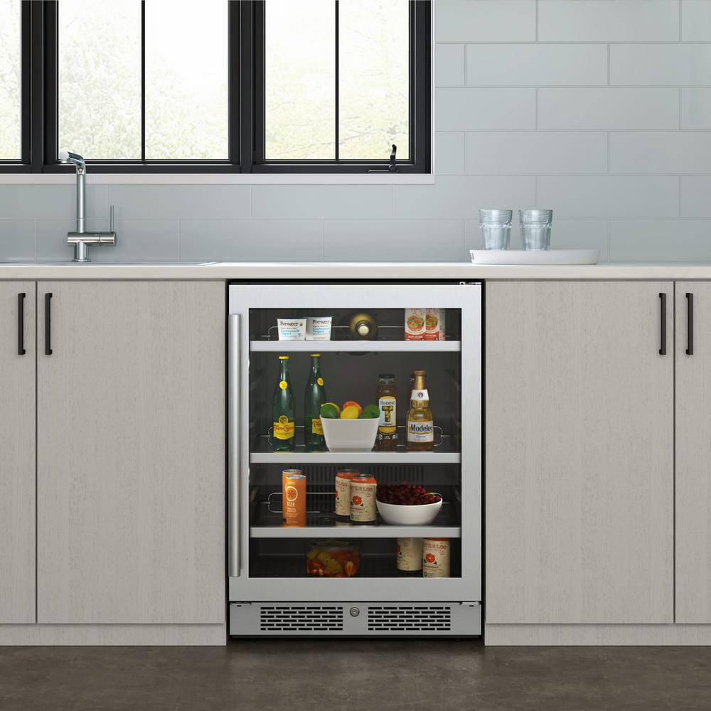 Stainless Steel 140-Can Capacity Undercounter Beverage Cooler with Glass Door