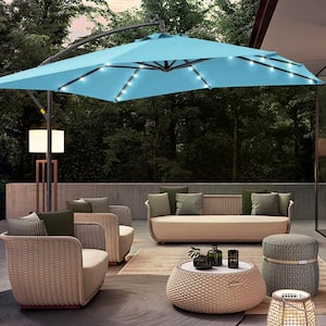 8.2 ft. x 8.2 ft. Solar LED Square Cantilever Patio Umbrella for Villa Gardens, Lawns and Yard in Lake Blue