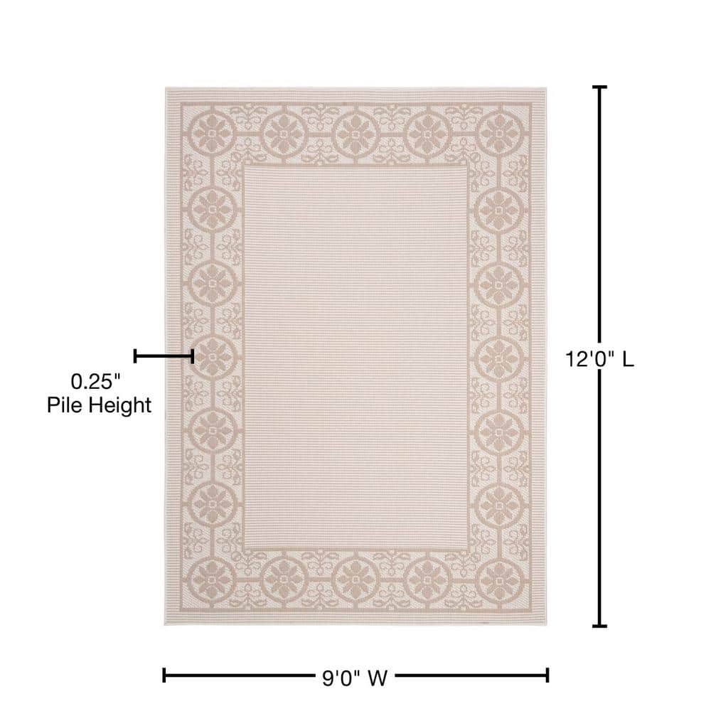 Ivory Beige Floral Reversible Synthetic 9' x 12' Area Rug