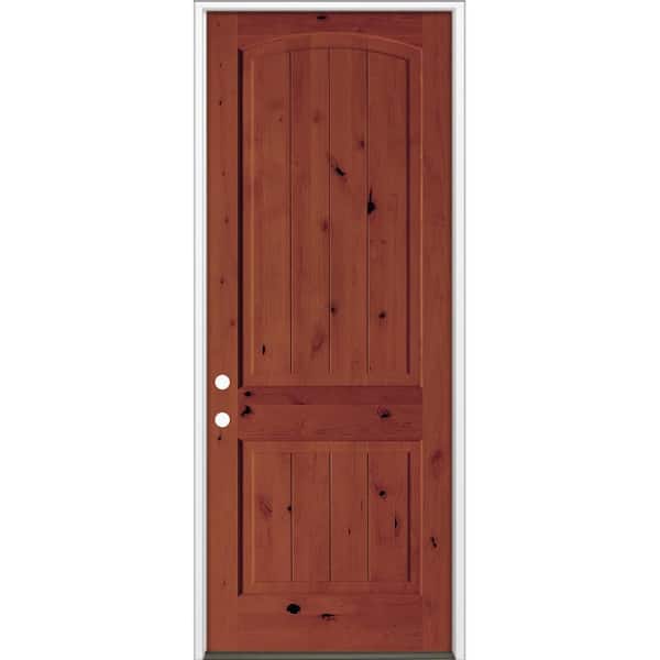 Krosswood Doors 32 in. x 96 in. Rustic Knotty Alder Top Arch V-Groove ...