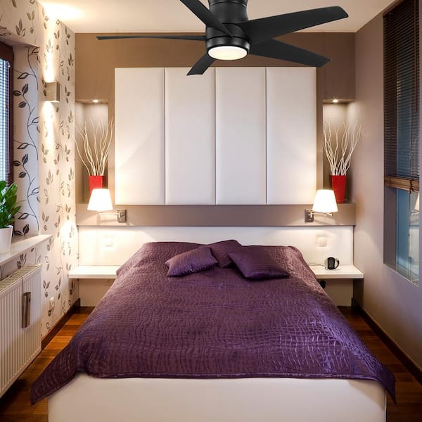 Mena 44 in. White Color Changing Integrated LED Indoor/Outdoor Matte Black Hugger Ceiling Fan with Light Kit and Remote