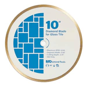 10 in. Glass Mosaic Tile Diamond Saw Blade, Continuous Rim, 3.75 in. Cutting Depth, 5/8 in. Arbor