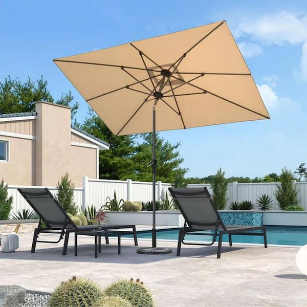 6 ft. x 9 ft. Square Aluminum Auto-Tilt Outdoor Patio Market Umbrella in Beige
