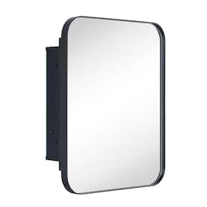 14 in. W x 18 in. H Rounded Rectangular Metal Framed Recessed Bathroom Medicine Cabinet with Mirror in Matt Black