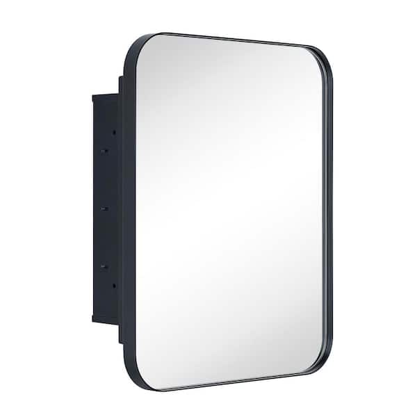 TEHOME 14 in. W x 18 in. H Rounded Rectangular Metal Framed Recessed Bathroom Medicine Cabinet with Mirror in Matt Black