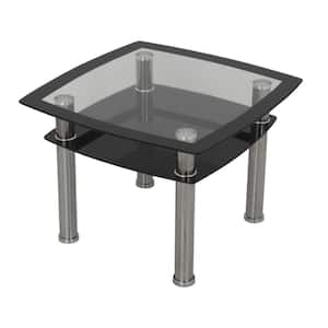 Black Glass and Chrome Side and Lamp End Table