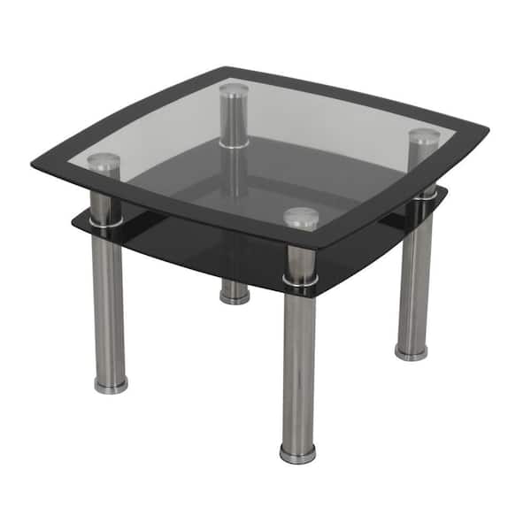 AVF Black Glass and Chrome Side and Lamp End Table