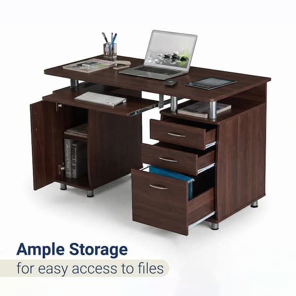 TECHNI MOBILI 48 in. Rectangular Chocolate 3 Drawer Computer Desk