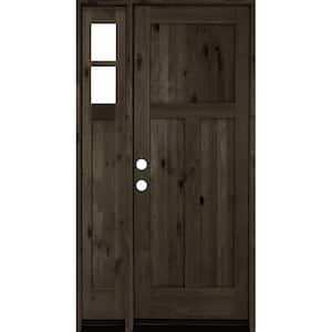 50 in. x 96 in. Knotty Alder 3 Panel Right-Hand/Inswing Clear Glass Black Stain Wood Prehung Front Door w/Left Sidelite