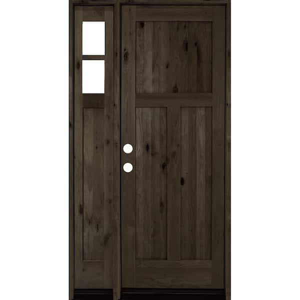 Krosswood Doors 50 in. x 96 in. Knotty Alder 3 Panel Right-Hand/Inswing Clear Glass Black Stain Wood Prehung Front Door w/Left Sidelite