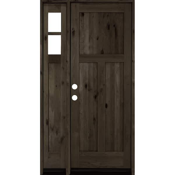 Krosswood Doors 56 in. x 96 in. Knotty Alder 3 Panel Right-Hand/Inswing Clear Glass Black Stain Wood Prehung Front Door w/Left Sidelite