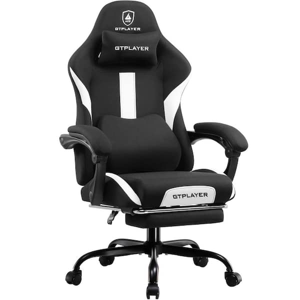 Breathable Fabric Computer Chair with Footrest and Pocket Spring Cushion Ergonomic Gaming Chair, White