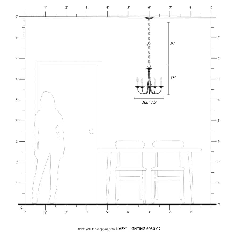 Elegant Bronze 5-Light Chandelier with Steel Finish and Chain Hang