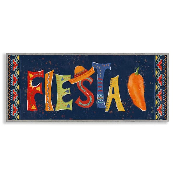 Stupell Industries Fiesta with Spicy Pepper by Veronique Charron Gray Framed Food Giclee Art Print 13 in. x 30 in.