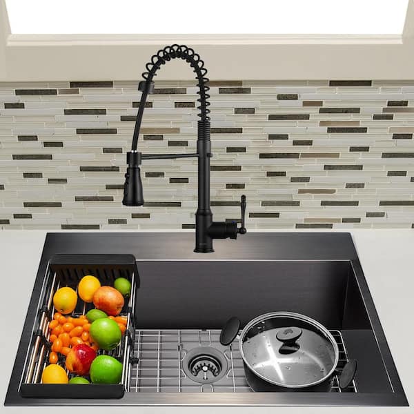 AKDY All-in-One Matte Black Finished Stainless Steel 33 in. x 22