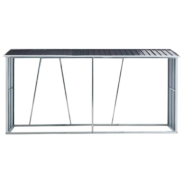 Ami 129.9 in. W Anthracite Galvanized Steel Firewood Rack With Matal Roof For Backyard Garden Patio Porch