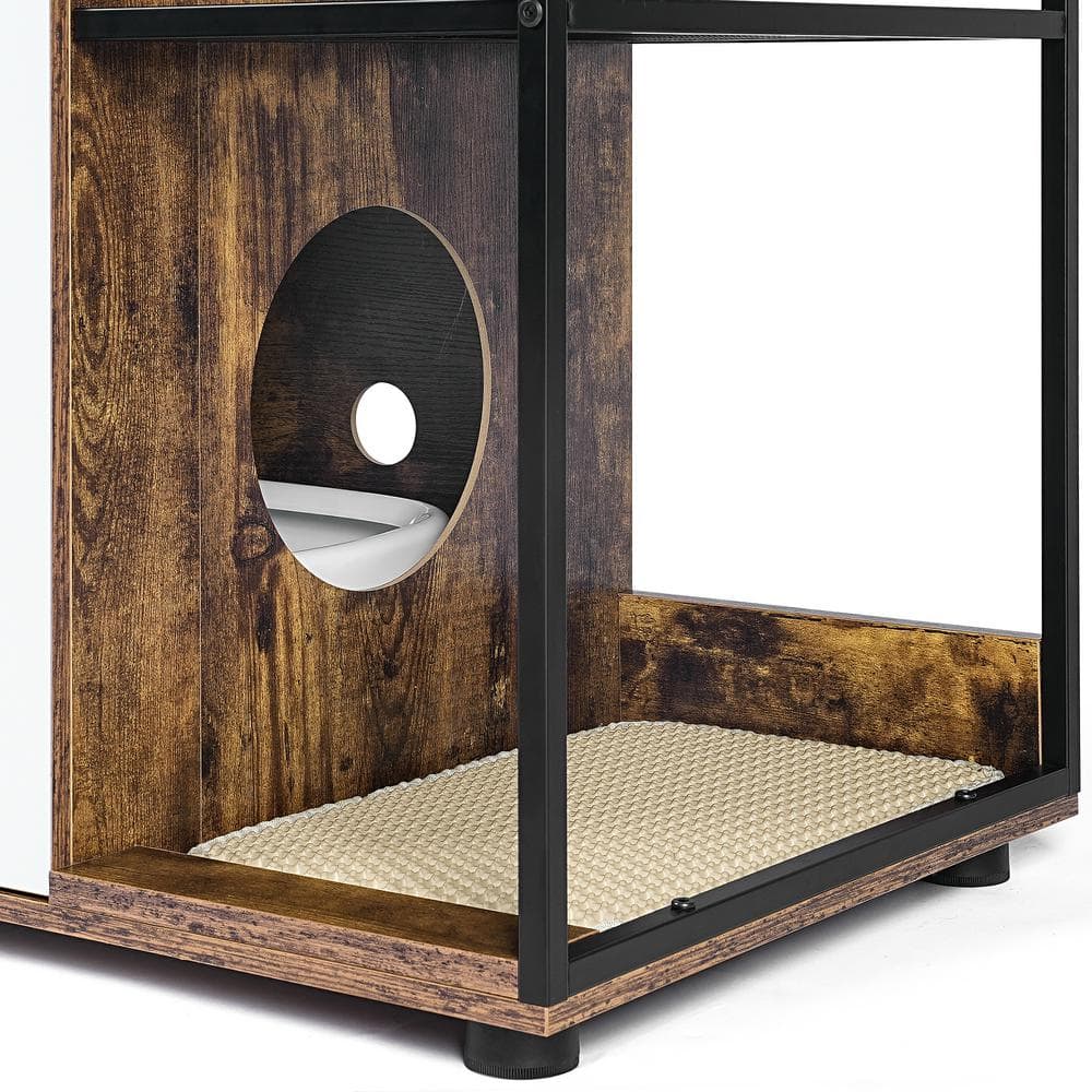 Rustic Brown and White Dual Cat Litter Box Enclosure Cabinet