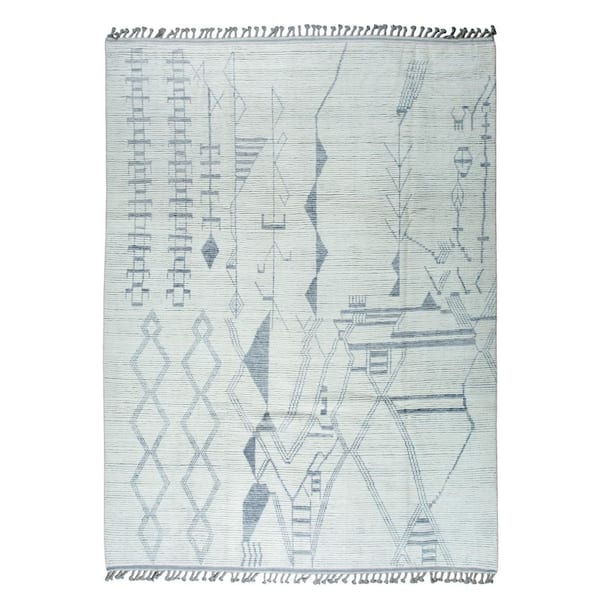 Ivory Contemporary Marrakech Hand-Knotted Wool Rug : Luxurious Handspun Area Rug for Stylish Home Dé, Area Rug