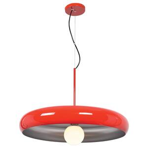 Bistro 15.5 in. H LED 1-Light Red and Silver Round Colored Pendant with Red and Silver Shade