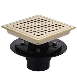 5.9 in. x 5.9 in. Stainless Steel Square Shower Drain with Strainer in Gold