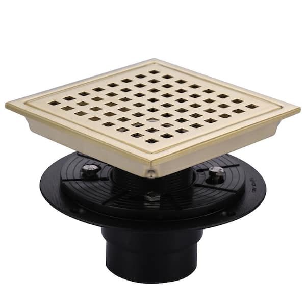 5.9 in. x 5.9 in. Stainless Steel Square Shower Drain with Strainer in Gold