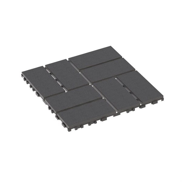 Gray Checker Pattern 44 All Weather Outdoor Deck Plastic Patio Tiles, 12 in. x 12 in.