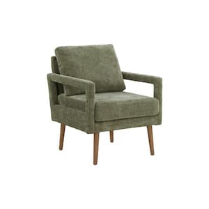 Green Mid-Century Living Room Armchair Accent Chair with Chenille Armrest and Soft Cushion Stylish Accent Chair