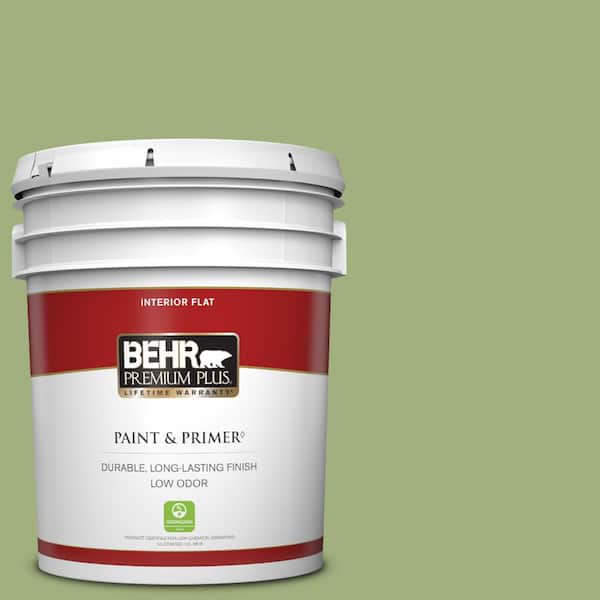 BEHR PREMIUM PLUS 5 gal. #M360-5 Fresh Guacamole Flat Low Odor Interior Paint & Primer